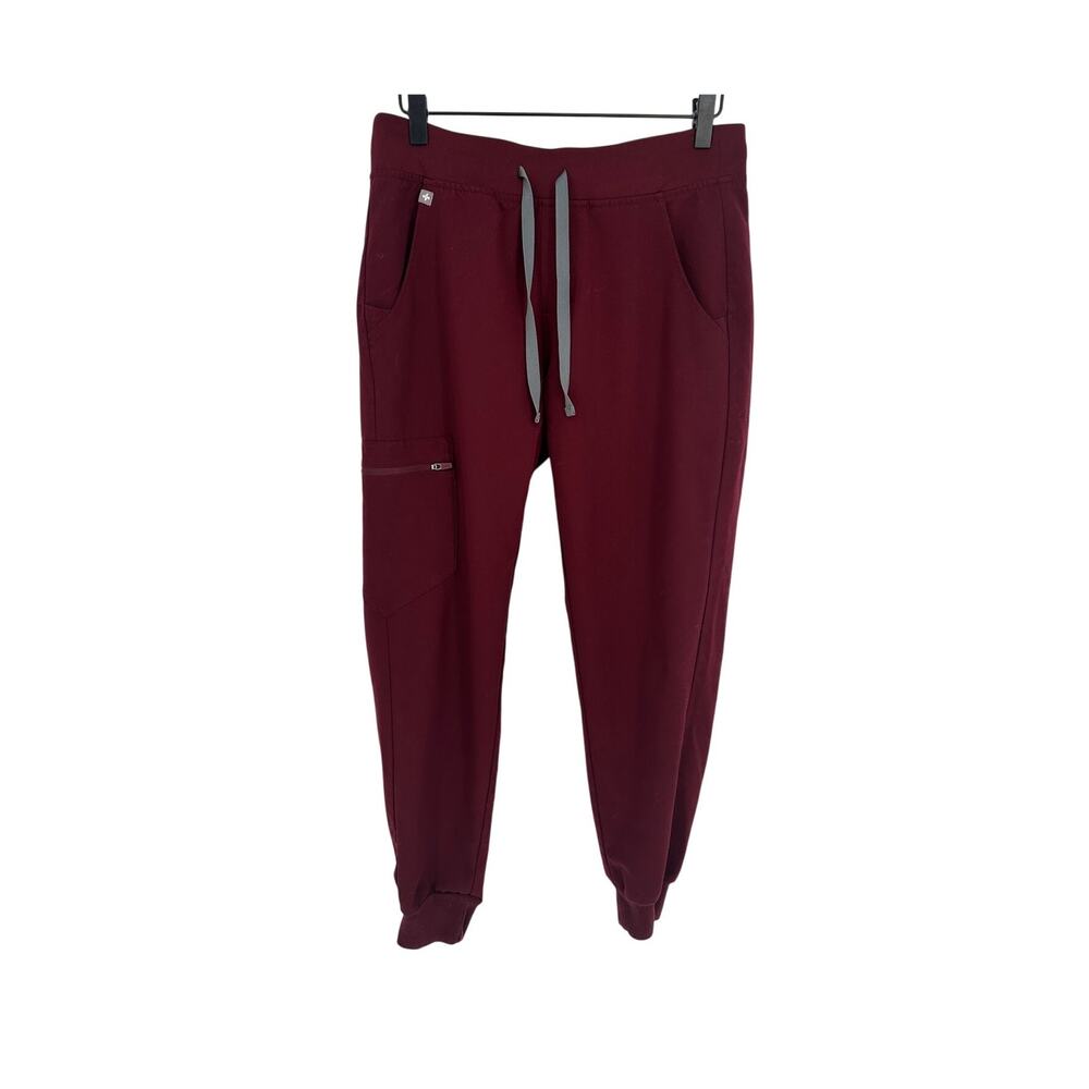 FIGS Zamora Jogger Scrub Pants Womens S Burgundy FIONx Stretch Medical Cargo EUC